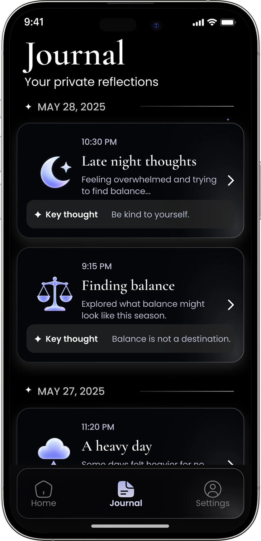 Elira journal product screen